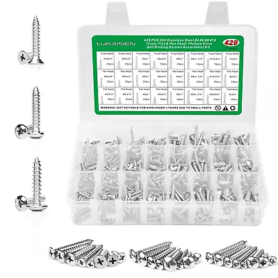 Self Tapping Screws Assortment Set 429pcs 304 Stainless Steel Sheet Metal Screws • $21.85