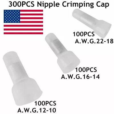 300x 10-22AWG Closed End Crimp Cap Copper Core Nylon Stereo Wire Connectors • $10.99