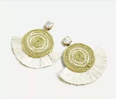 NEW $65 J.CREW White Rope Fan Appliqué Fringe Earrings • $39.99