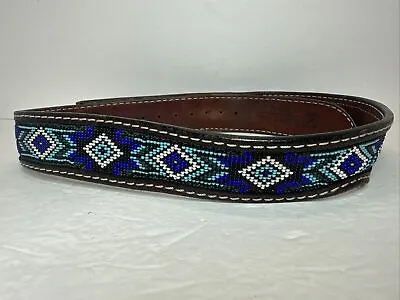 Twisted X Unisex Brown Tooled Leather Multi Color Beaded Belt XIBB101 Size 32 • $24.95