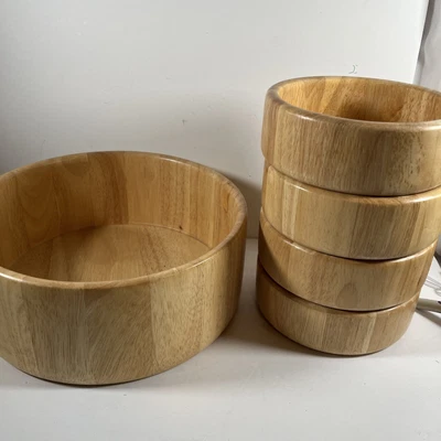 $23.96 • Buy Wooden 5 Piece Salad Bowl Set Serving Bowl 10”, 4 Bowls 6 