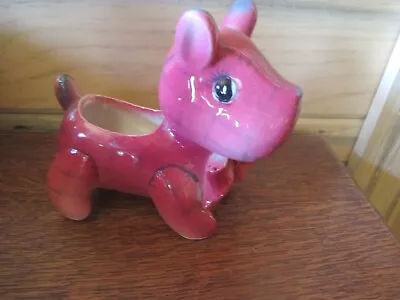 Adorable MCM Vintage PINKY RED PATCHWORK PUPPY DOG Ceramic PLANTER-E379- 1950's • $11.99