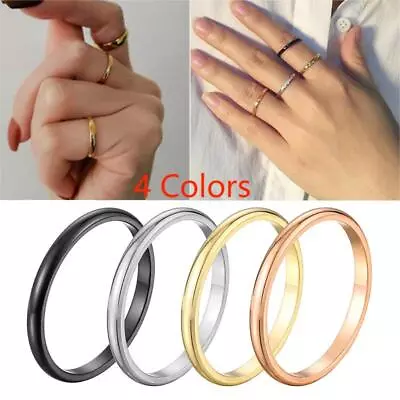 New 2mm Minimalist Thin Ring Stainless Steel Rings Women Rose Round Finger Ring • $0.99