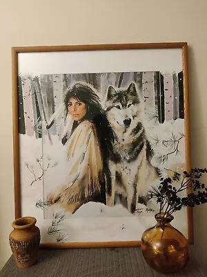 Large Wide MAIJA Signed Framed Native American 32.5  X 28.5  Wolf • $400