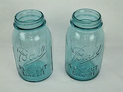 Vintage BALL Perfect Mason #8 And #6 ~ Aqua Blue Quart Canning Fruit Jar • $24.95