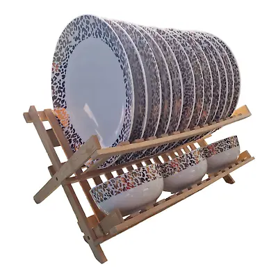 Bamboo Dish Drying Rack Wooden Dish Holder 2 Tier For Plates/Mugs/Bowls UK • £12.49