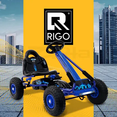 Rigo Kids Pedal Go Kart Ride On Toys Racing Car Rubber Tyre Blue • $141.95