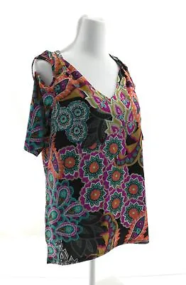 Alison Taylor Womens Casual Multi Color Blouse Cold Shoulder Sleeve Top V Neck • $14.98