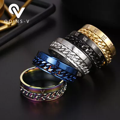 MENS RINGS TITANIUM STAINLESS STEEL SPIN CHAIN  BAND SILvER WEDDING CELTIC WOMEN • £4.99