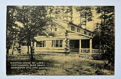 Northwoods Dude Ranch Adirondack Mts. Lake Luzerne NY Postcard 1943 • $4