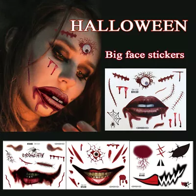 Halloween Prank Makeup Tattoo Scary Party Big Mouth Face Horror Sticker  • £2.32