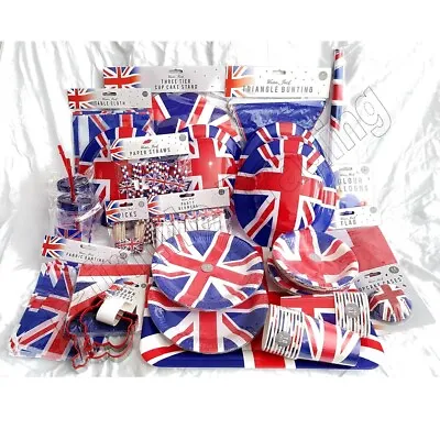 £3.69 • Buy Union Jack Party Set Table Cover Plates Cups Napkins King Coronation  Any Events