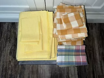 Vintage Gingham Cotton  & Yellow Canary Upholstery Fabric 10 Yards Pieces • $53