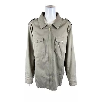 Belle By Kim Gravel Women's Zip-front Military Jacket Light Olive 3X Plus Size • $37.50