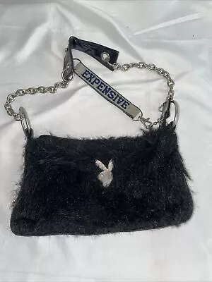 Playboy Rare Vintage Y2K Bunny Silver Hardware Furry Black Shoulder Handbag • $65