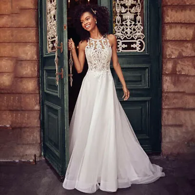 $44.88 • Buy Women Ladies Sleeveless Lace Wedding Maxi Dress Bridal Gown Ball Formal Dresses