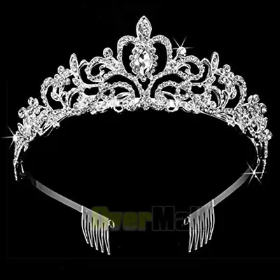 $10.99 • Buy Crystal Baroque Crowns Tiaras Pearl Bride Wedding Crown For Women Princess Tiara