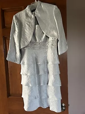 RM Richards Mother Of The Bride Dress Sz 8 Silver Blazer Jacket Dress Ruffled B6 • $15