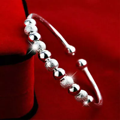 Elegant 925 Sterling Silver Diameter 2.25  Bracelet Bangle Cuff Adjustable • $13.74