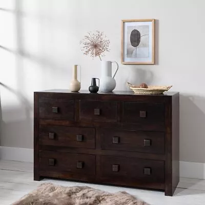Dakota Walnut Mango Large Dresser Chest Of Drawers Solid Wood Indian Furniture • £417.99
