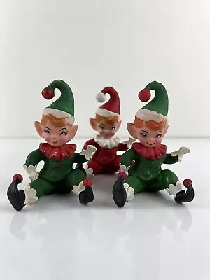 Set Of 3 Vintage Mini Pixie Elf Rubber Figurines Christmas Hong Kong MCM Kitschy • $60