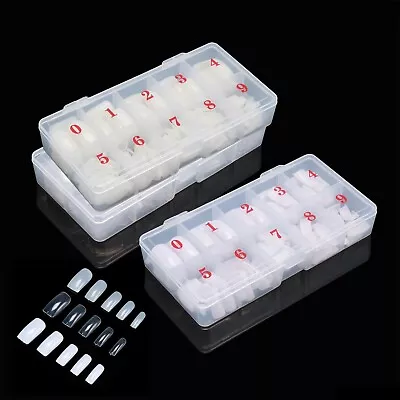 500 Artificial Nail Tips In Box For Acrylic Gel Extension Long Coffin Ballerina • £2.99