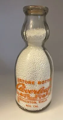 Vintage CLOVERLEAF Dairy Cream Top Quart Milk Bottle Stockton California • $14.99