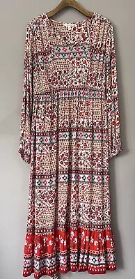 ~ Per Una Boho Gypsy Maxi Dress 20 Unworn Gorgeous Red Mix Summer • £9.99