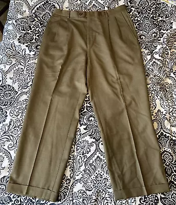 Zanieri Dress Pants Men's Size 34 Olive Pleated Cuffed Angelico Wool Super 110s • $23.99