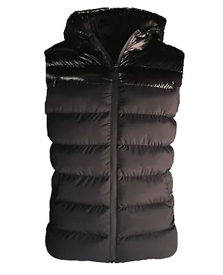 New Mens Gilet Bodywarmer Hooded Shiny Top Full Zip Sleeveless Jacket S-XL SPORT • $26.52
