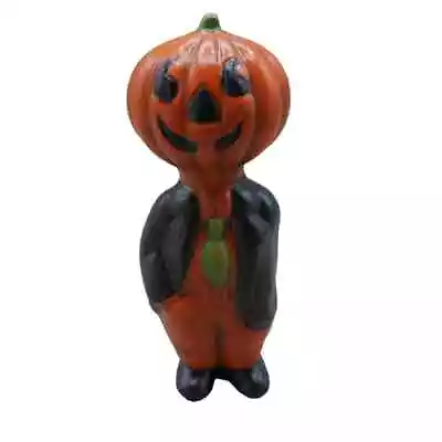 Jack O' Lantern Pumpkin Man In Suit 4  Tall Vintage Ceramic Hand Painted  • $12