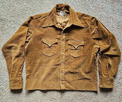 Vtg 70s Lee Corduroy Jacket Shacket Western Style Pearl Snap Size Large USA Made • $72.75