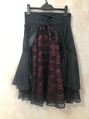 Chic Star Size 40 Black Ruche& Red Lace Steampunk Gothic Skirt Whitby Goth Week • £19.95