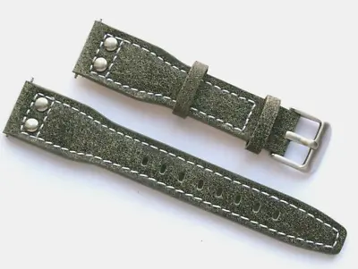 20mm Grey/Blue Double Rivet Style Nostalgia Leather Replacement Watch Band Strap • $11.35