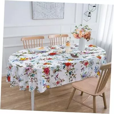 Spring Summer Floral Tablecloth Oval 60x84 Oval 60  X 84  Vintage Floral Bird • $24.92