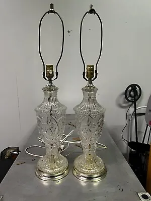 Pair Of Vintage Hollywood Regency French Style 24% Lead Cut Crystal Table Lamp • $159