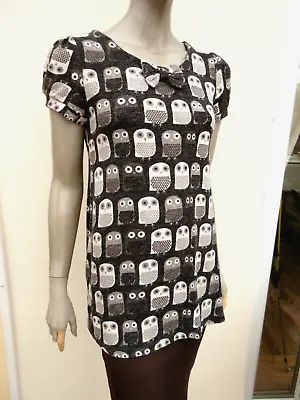 £8.95 • Buy Uttam London - Womens Size S/M Jumper Top - Grey Mix Owl Pattern Short Sleeved