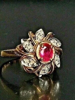 1Ct Oval Cut Lab-Created Red Ruby Diamond Engagement Ring 14k Yellow Gold Plated • $55.99