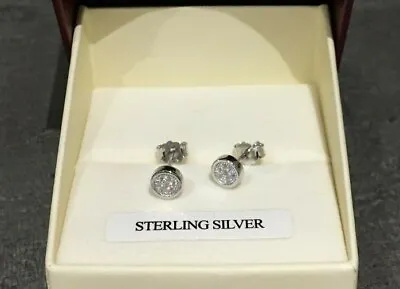 Genuine 925 Sterling Silver Stud Earrings Lab Diamonds 5mm Round Mens Or Women's • £15.99