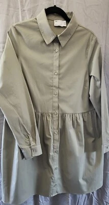 $15 • Buy ASOS DESIGN - Cotton Mini Smock Shirt Dress - Green Khaki - Size 14