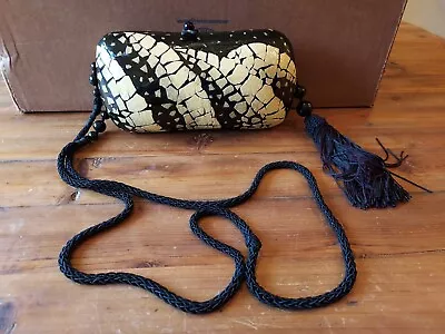 Vintage Rafael Sanchez Wooden Box Clutch Evening Bag Tassel Hand Painted • $62.95