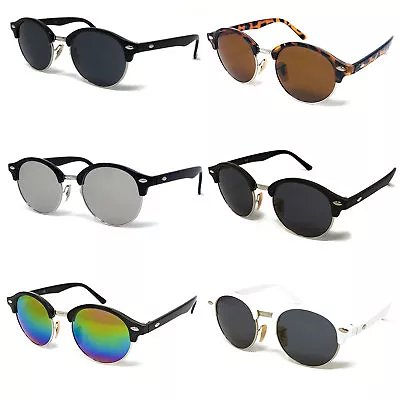 Black Round Lens Sunglasses Mens Ladies Womens Vintage Silver Mirrored Circle UV • £3.49