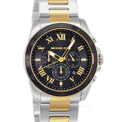 Michael Kors Alek Mens Chronograph Watch Black Dial Two Tone Silver Gold Band • $113.88