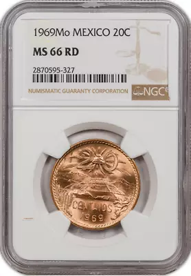 :1969Mo 20 CENTAVOS MEXICO SUN PYRAMID KM#440 NGC MS 66 RD RED RARITY R7 16/1 • $119.95