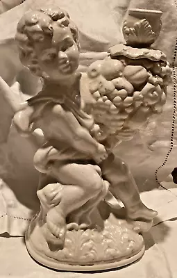 Vietri Large Cherub Angel Sitting On Pedestal W Cornucopia  Candle Holder #2 • $199