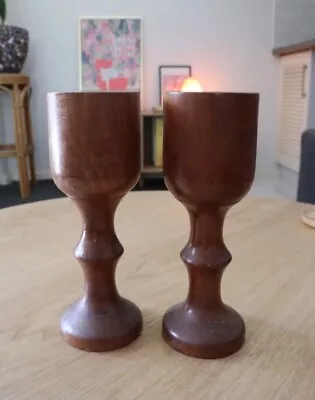 Vintage Hand Turned Wooden Cups X 2 Goblet Shaped • $17