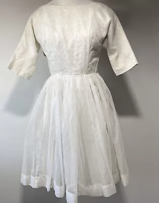 Vintage 1940’s Handmade Dress White Tulle 33” Bust Lace Bridal Shower Wedding • $44