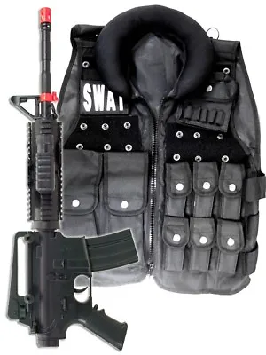 Police SWAT Vest Halloween Costume + Pistol Rifle Cop Adult Men Size Airsoft • $49