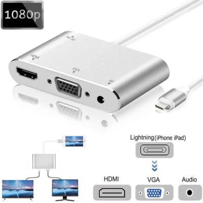 £18.90 • Buy Lightning To HDMI VGA AV Audio Video Adapter Cable For IPhone XS XR 8 7 6S 11