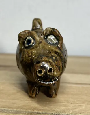 Marie Rogers Pottery Brown Black - Odd Eyes - Pig Figural 3” Figurine • $149.99